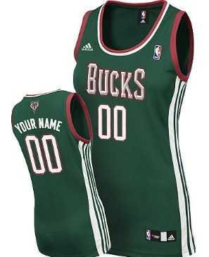 Women%27s Customized Milwaukee Bucks Green Jersey